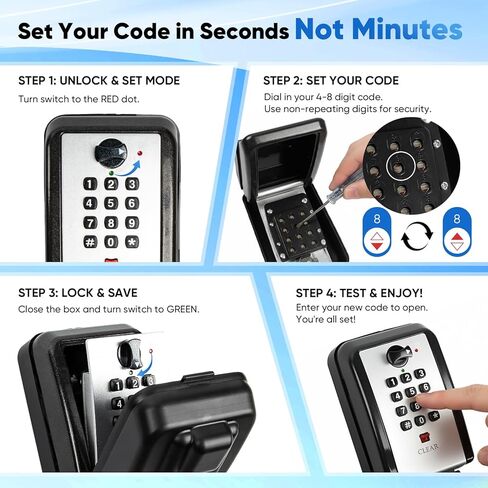 Wall Mount Key Lock Box with 12-Digit Resettable Combination, Weatherproof Outdoor Key Safe, Large-Capacity Code Lock for Home/Office/Garage/Real-Estate, Heavy-Duty Metal, Includes Mounting Hardware in Kuwait