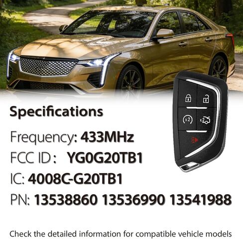 Replacement for Cadillac CT4 CT5 XT4 2020 2021 2022 2023 2024 Key Fob YG0G20TB1 433MHz 49 5 Buttons in Kuwait