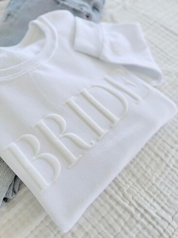 White BRIDE Sweatshirt, Bridal Crewneck with Initials, Minimalist Bride Gift for Engagement, Wedding Day, Bachelorette Party, Embossed, Future Mrs. Sweatshirt in Saudi Arabia