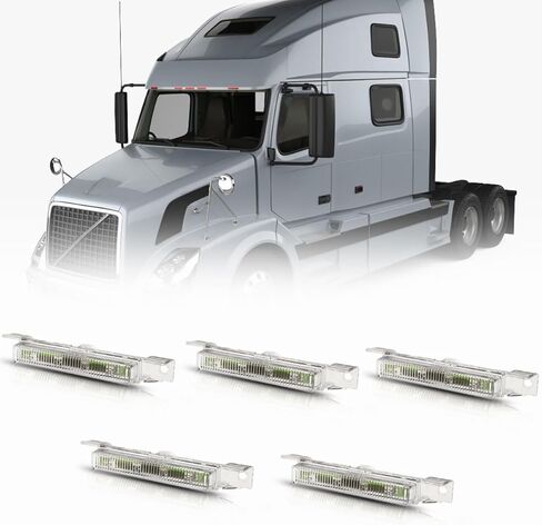 5PCS VNL Top Lamp Clear LED Roof Cab Marker Lights Fit for Volvo VNL 2003-2017 Trucks 12V Top Marker Lamp White Color(White) in Kuwait