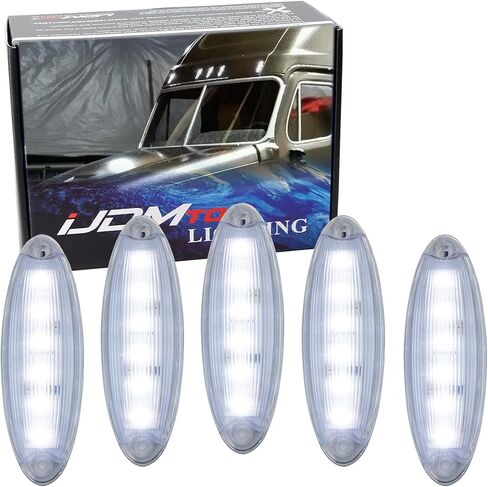 iJDMTOY OEM-Spec 5 قطع عدسات مدخنة داكنة زينون أبيض 6 مصابيح LED أمامية مرتفعة لسقف الكابينة متوافقة مع 2008-up Freightliner Cascadia نصف شاحنة in Saudi Arabia