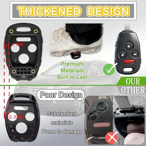 غطاء غطاء Key Fob متوافق مع Honda Accord 2003-2012، Civic EX 2006-2013، Pilot 2009-2015، CR-V 2005-2006 - متين ممتاز، مقاوم للخدش، القطع غير مطلوب (زر 4-أسود، 2) in Kuwait