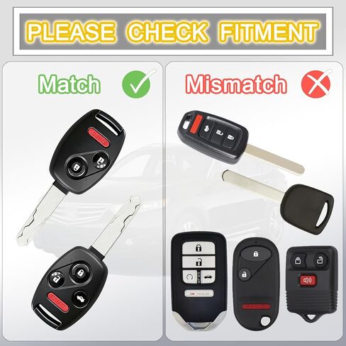 غطاء غطاء Key Fob متوافق مع Honda Accord 2003-2012، Civic EX 2006-2013، Pilot 2009-2015، CR-V 2005-2006 - متين ممتاز، مقاوم للخدش، القطع غير مطلوب (زر 4-أسود، 2) in Kuwait