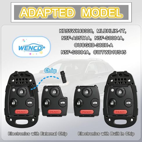 غطاء غطاء Key Fob متوافق مع Honda Accord 2003-2012، Civic EX 2006-2013، Pilot 2009-2015، CR-V 2005-2006 - متين ممتاز، مقاوم للخدش، القطع غير مطلوب (زر 4-أسود، 2) in Kuwait
