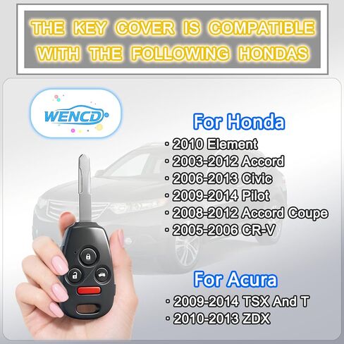 غطاء غطاء Key Fob متوافق مع Honda Accord 2003-2012، Civic EX 2006-2013، Pilot 2009-2015، CR-V 2005-2006 - متين ممتاز، مقاوم للخدش، القطع غير مطلوب (زر 4-أسود، 2) in Kuwait