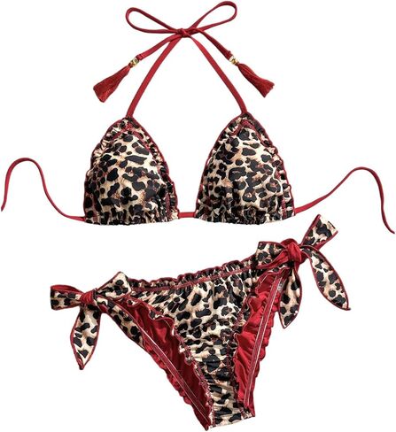 GORGLITTER Women's Floral Leopard Print Bikinis Sets Frill Trim Triangle Bathing Suit Thong Swimsuit in Saudi Arabia