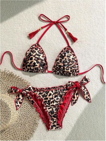 GORGLITTER Women's Floral Leopard Print Bikinis Sets Frill Trim Triangle Bathing Suit Thong Swimsuit in Saudi Arabia