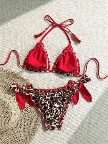 GORGLITTER Women's Floral Leopard Print Bikinis Sets Frill Trim Triangle Bathing Suit Thong Swimsuit in Saudi Arabia