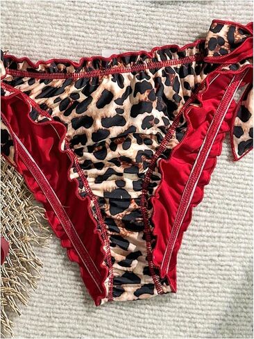 GORGLITTER Women's Floral Leopard Print Bikinis Sets Frill Trim Triangle Bathing Suit Thong Swimsuit in Saudi Arabia