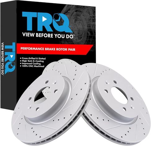 TRQ Front Brake Rotor Set Vented Drilled Slotted G-Coated Compatible with 2018-2022 Hyundai Accent 2012-2023 Kia Rio in Saudi Arabia