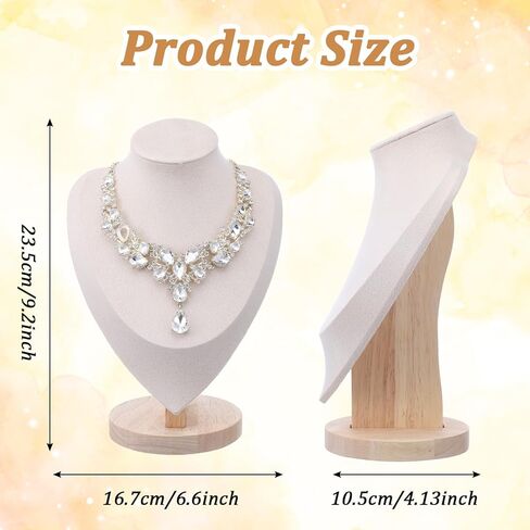 2 Pcs Beige Necklace Display Stand Bamboo Velvet Jewelry Necklace Bust Holder for Home Store Vendor Trade Show Photography Retail in Kuwait