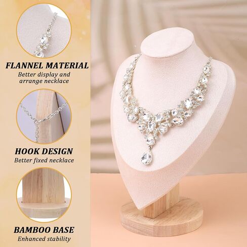 2 Pcs Beige Necklace Display Stand Bamboo Velvet Jewelry Necklace Bust Holder for Home Store Vendor Trade Show Photography Retail in Kuwait