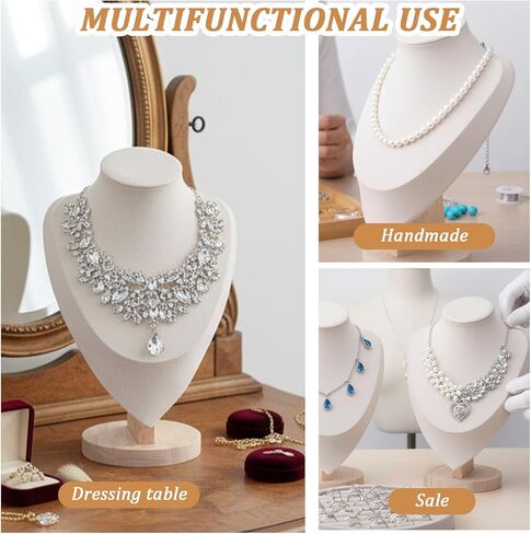 2 Pcs Beige Necklace Display Stand Bamboo Velvet Jewelry Necklace Bust Holder for Home Store Vendor Trade Show Photography Retail in Kuwait