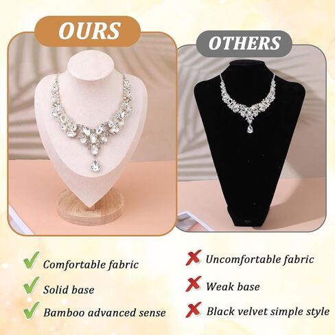 2 Pcs Beige Necklace Display Stand Bamboo Velvet Jewelry Necklace Bust Holder for Home Store Vendor Trade Show Photography Retail in Kuwait