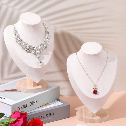 2 Pcs Beige Necklace Display Stand Bamboo Velvet Jewelry Necklace Bust Holder for Home Store Vendor Trade Show Photography Retail in Kuwait