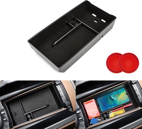 x xotic tech Auto Interior Center Console Armrest Black Storage Organizer Box Phone Coin Card Container Insert Drawer Tray + Red Cup Coaster, Compatible with Mercedes Benz E Class W213 2021-2023 in Saudi Arabia