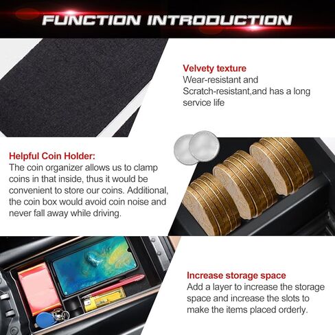 x xotic tech Auto Interior Center Console Armrest Black Storage Organizer Box Phone Coin Card Container Insert Drawer Tray + Red Cup Coaster, Compatible with Mercedes Benz E Class W213 2021-2023 in Saudi Arabia