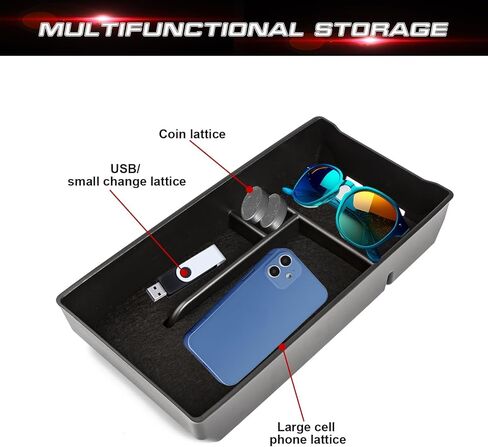 x xotic tech Auto Interior Center Console Armrest Black Storage Organizer Box Phone Coin Card Container Insert Drawer Tray + Red Cup Coaster, Compatible with Mercedes Benz E Class W213 2021-2023 in Saudi Arabia
