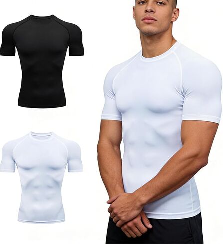 2 Pack Men's Shaping Fitness T-Shirt - Breathable, Comfortable, And Shapely Top For Lifting And Shaping Your Buttocks, Suitable For Gym Workouts in Saudi Arabia