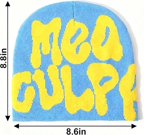 قبعة صوف محبوكة من MEA Culpa Beanie - أزرق صيفي، قبعة هيب هوب دافئة باردة بتصميمات جرافيك جاكار على شكل جمجمة in Kuwait