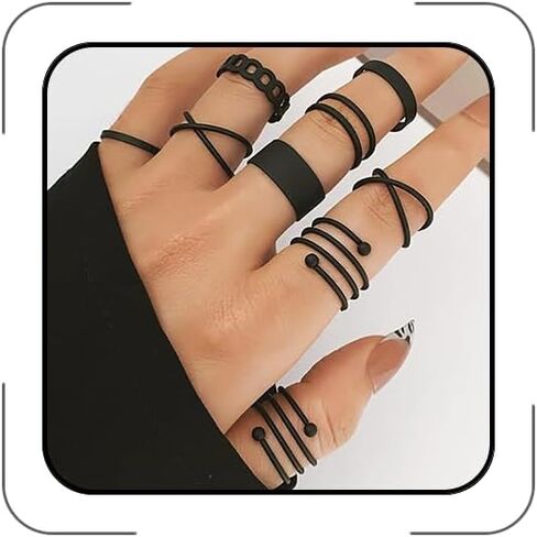 Black Knuckle Rings Set for Women Girls Vintage Stackable Midi Rings Boho Crystal Pearl Sea Wave Finger Ring Pack in Kuwait