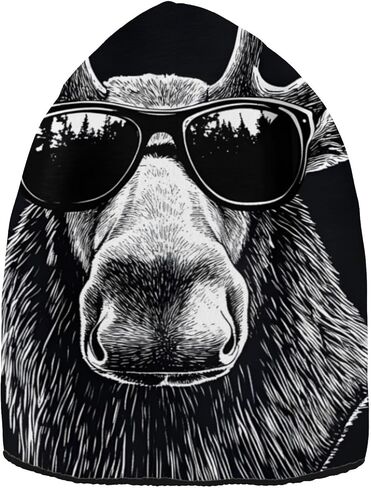 Moose Sunglasses Funny Beanie for Men Women Fashion Unisex Winter Hat Reversible Skull Knit Cap Multi-Colored in Saudi Arabia