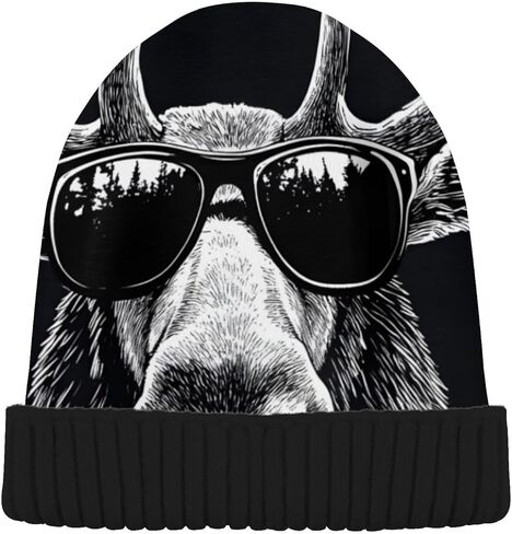 Moose Sunglasses Funny Beanie for Men Women Fashion Unisex Winter Hat Reversible Skull Knit Cap Multi-Colored in Saudi Arabia