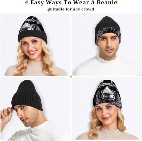 Moose Sunglasses Funny Beanie for Men Women Fashion Unisex Winter Hat Reversible Skull Knit Cap Multi-Colored in Saudi Arabia