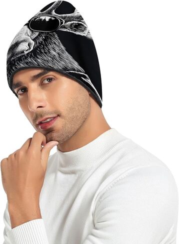 Moose Sunglasses Funny Beanie for Men Women Fashion Unisex Winter Hat Reversible Skull Knit Cap Multi-Colored in Saudi Arabia