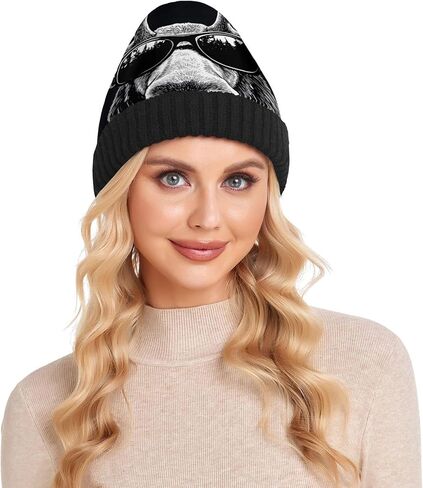 Moose Sunglasses Funny Beanie for Men Women Fashion Unisex Winter Hat Reversible Skull Knit Cap Multi-Colored in Saudi Arabia