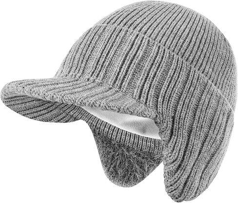 Winter Beanie with Brim and Ear Flaps for Men, Knitted hat with Fleece Lining for Warmth Caps for Men Women in Kuwait