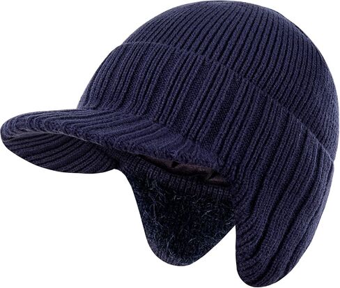 Winter Beanie with Brim and Ear Flaps for Men, Knitted hat with Fleece Lining for Warmth Caps for Men Women in Kuwait