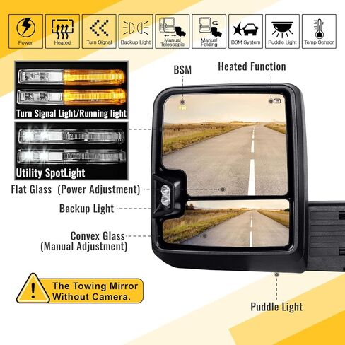 Towing Mirror for 2020-2025 Chevy Silverado/GMC Sierra 2500HD 3500HD Driver Side and passenger Side Replacement Mirrors, Manual Folding & Telescoping, No Camera, Black in Kuwait