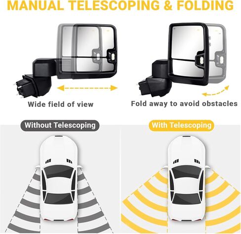 Towing Mirror for 2020-2025 Chevy Silverado/GMC Sierra 2500HD 3500HD Driver Side and passenger Side Replacement Mirrors, Manual Folding & Telescoping, No Camera, Black in Kuwait