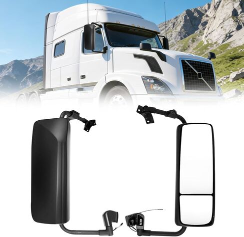 Driver's Side Left Rearview Mirror For 2004-2017 Volvo VNL Heated Adjustable Side Mirror Replacement (Black, Left Side) in Saudi Arabia