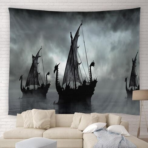 MSAYNFG Pirate Ship Tapestry Nautical Sailboat Vintage Ocean Fantasy Adventure Dark Wall Hanging for Home Decor Living Room Bedroom(90x71 Inch) in Saudi Arabia