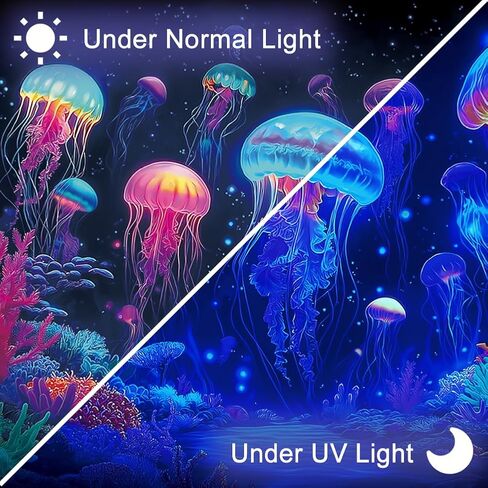 CRAFTYMELODY Neon Jellyfish Blacklight Tapestry Underwater Glow in the Dark Tapestry UV Reactive Ocean Theme Wall Hanging 59×51 Inch with Hook Self Adhesive Sticker Clip for Home Wall Decor in Kuwait