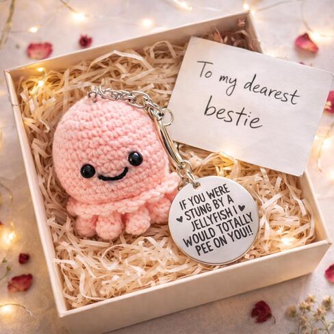 أفضل هدايا عيد ميلاد صديق للنساء، سلسلة مفاتيح قنديل البحر الكروشيه اللطيفة لصداقة Bestie Bff Soul Sister in Kuwait