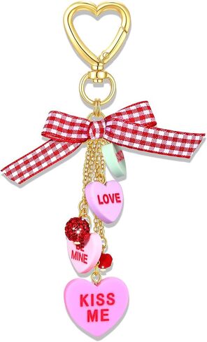 Cute Heart Keychain Valentines Day Candy Conversation Heart Bow Charm Kawaii Keychain Accessories Gift for Women in Saudi Arabia