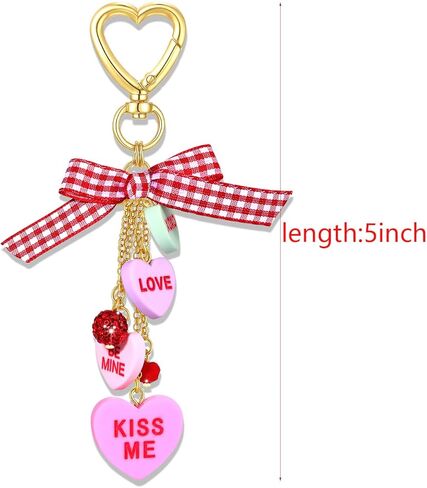 Cute Heart Keychain Valentines Day Candy Conversation Heart Bow Charm Kawaii Keychain Accessories Gift for Women in Saudi Arabia