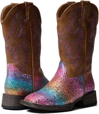 ROPER Kids Girls Rainbow Glitter Square Toe Casual Boots Mid Calf - Brown, Multi in Saudi Arabia
