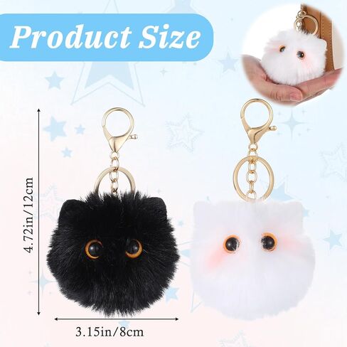 Black Cat Keychain 2pcs Cute Plush Backpack Charms Cat Plush Keychains Purse Charm White Pom Pom Cats Car Keychain Gifts for Women Couple Keychains Handbags Backpacks and Wallets Accessories in Kuwait