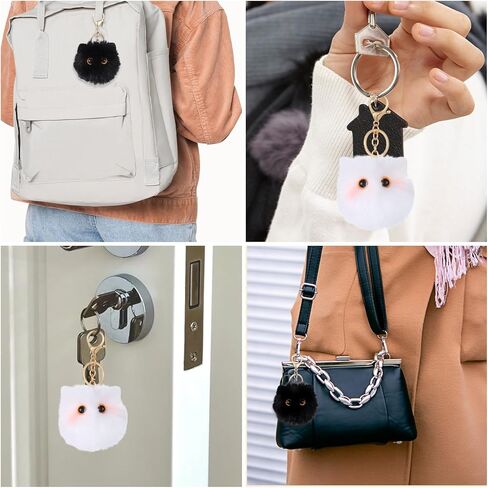 Black Cat Keychain 2pcs Cute Plush Backpack Charms Cat Plush Keychains Purse Charm White Pom Pom Cats Car Keychain Gifts for Women Couple Keychains Handbags Backpacks and Wallets Accessories in Kuwait