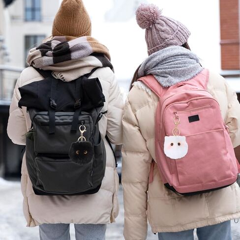 Black Cat Keychain 2pcs Cute Plush Backpack Charms Cat Plush Keychains Purse Charm White Pom Pom Cats Car Keychain Gifts for Women Couple Keychains Handbags Backpacks and Wallets Accessories in Kuwait