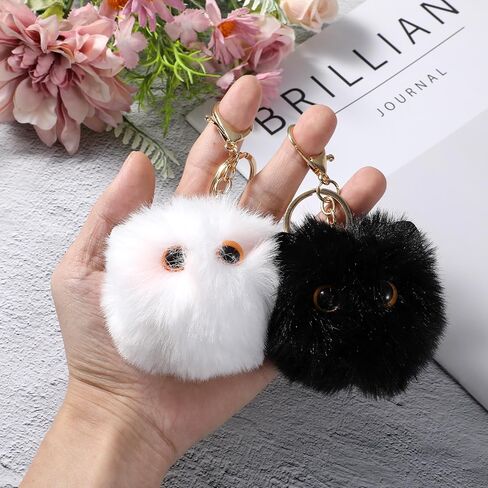 Black Cat Keychain 2pcs Cute Plush Backpack Charms Cat Plush Keychains Purse Charm White Pom Pom Cats Car Keychain Gifts for Women Couple Keychains Handbags Backpacks and Wallets Accessories in Kuwait