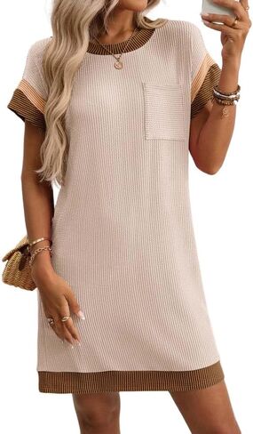 فساتين صيفية للسيدات من Mywinway كاجوال بألوان متعددة وأكمام قصيرة، فساتين صيفية صغيرة، ملابس لقضاء العطلات على الشاطئ in Kuwait