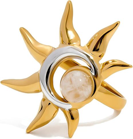 Sun and Moon Adjustable Ring for Women Stainless Steel Open Band Statement Ring Gold and Silver Celestial Jewelry Gift in Kuwait