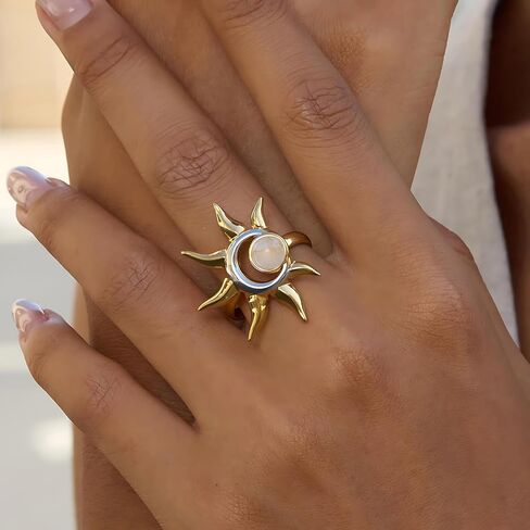 Sun and Moon Adjustable Ring for Women Stainless Steel Open Band Statement Ring Gold and Silver Celestial Jewelry Gift in Kuwait