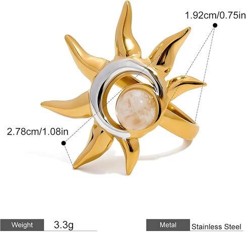 Sun and Moon Adjustable Ring for Women Stainless Steel Open Band Statement Ring Gold and Silver Celestial Jewelry Gift in Kuwait