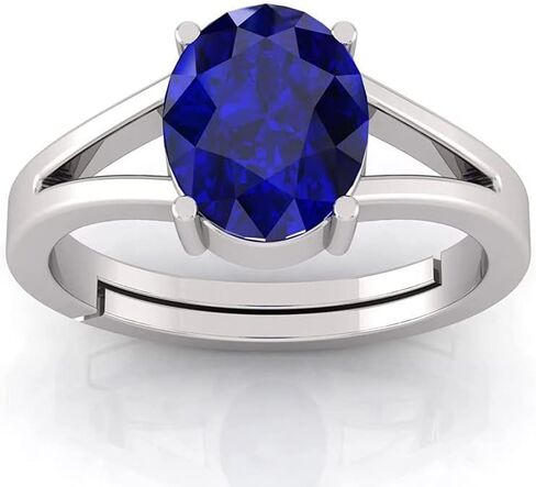 7.25 Carat Silver Plated Blue Sapphire Natural Lab Tested Astrological Loose Gemstone adjustable Ring For Men Or Women's in Saudi Arabia